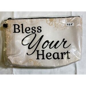 Unbranded Cosmetic Pouch Cream NEW Bless Your Heart Script Floral Bag